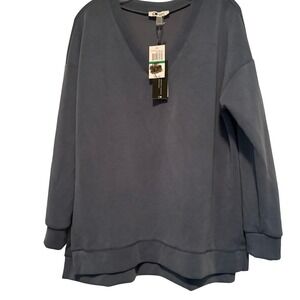 Cable & Gauge Sport Top L/G Blue V Neck Pullover Long Sleeve Women's NWT